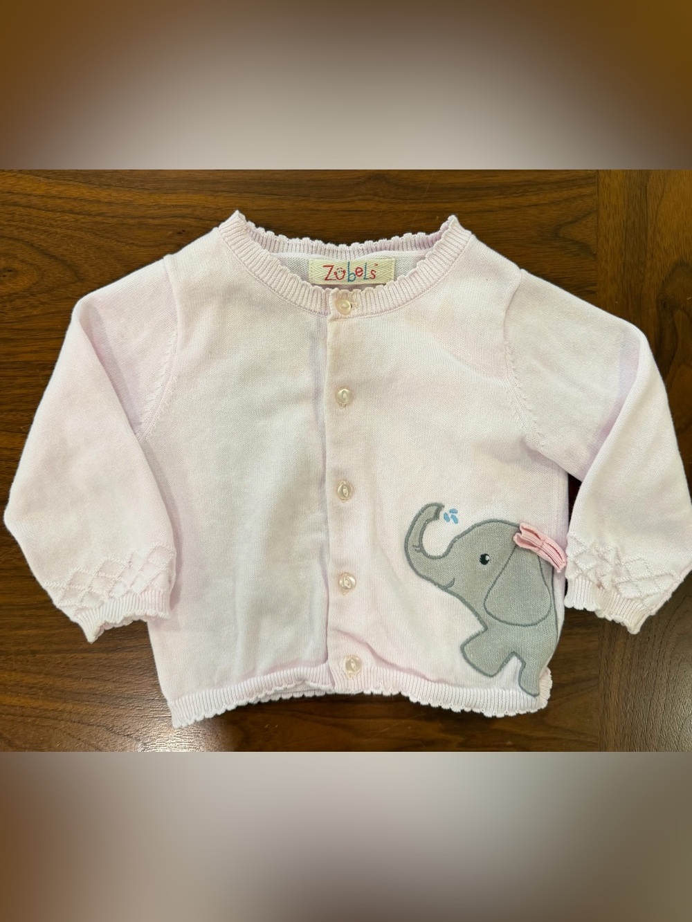 Zubels Baby Pink Elephant Knit Cardigan
